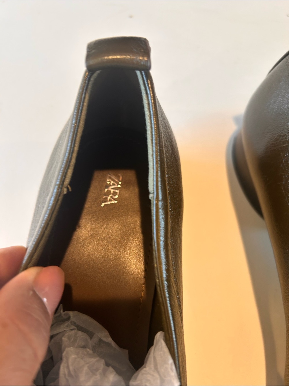 Zara Brown Green Square Toe Ballet Flats Minimalist Slip-On Shoes sz 39 8/ 8.5 - Picture 4 of 11